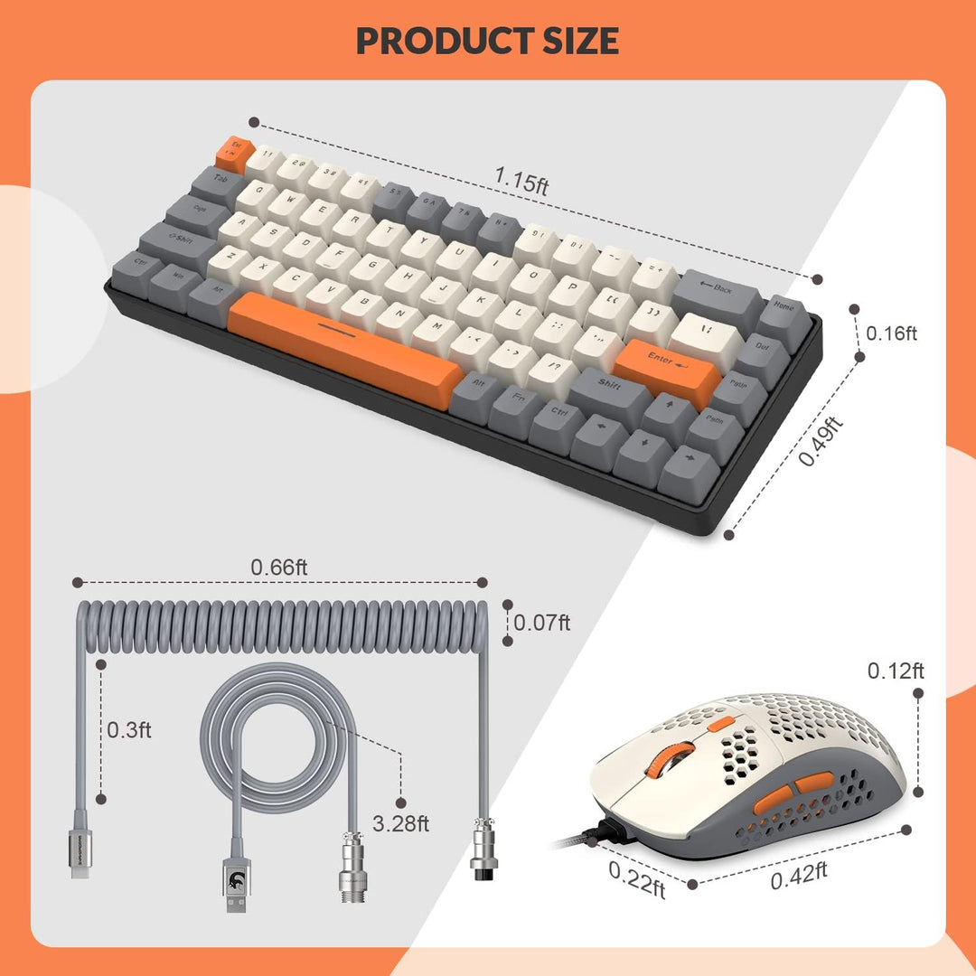 YINDIAO T8 60% RGB Gaming Tastatur und Maus Set + Gewendeltes USB-C Kabel,Kabelgebundene Mechanische
