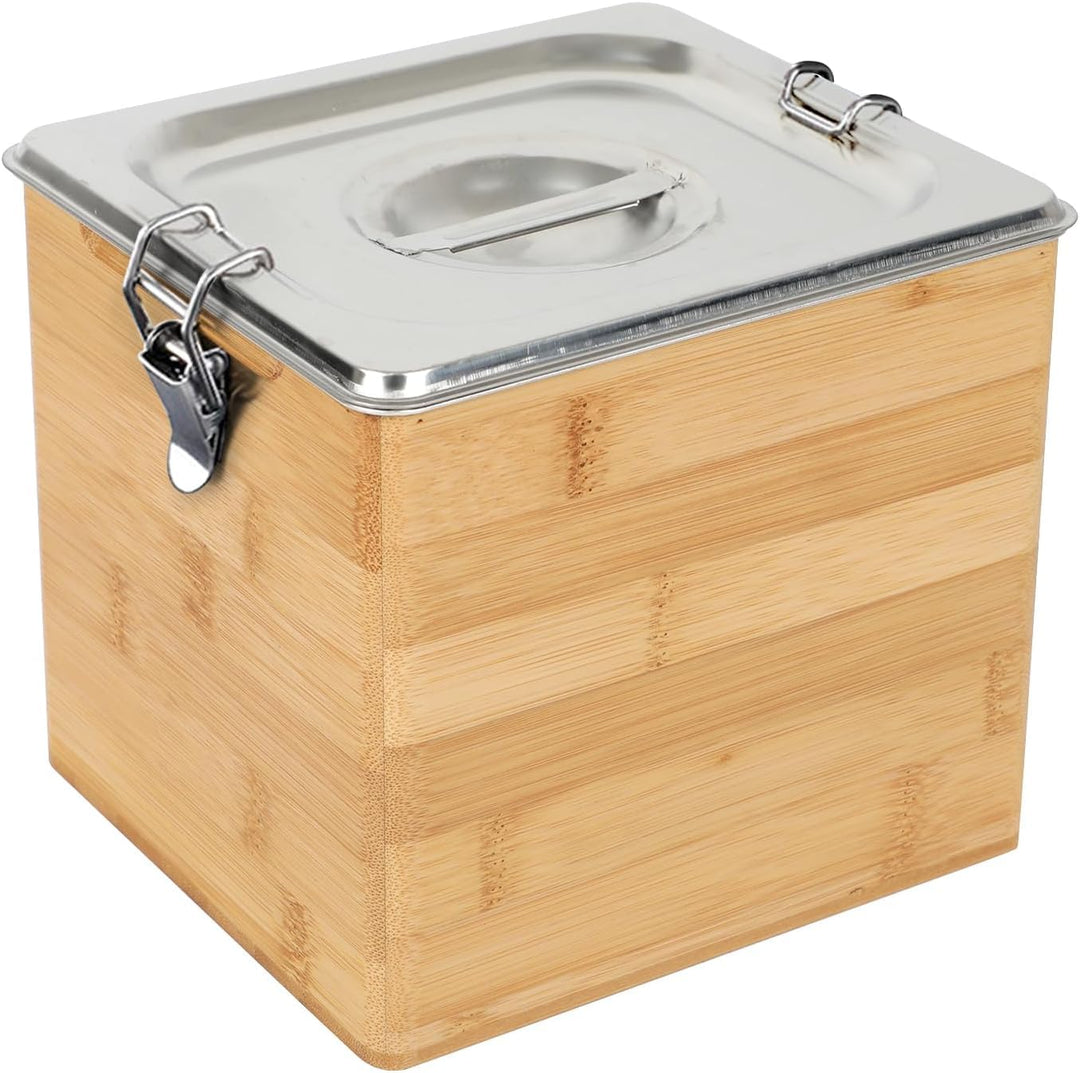 Biomülleimer Küche Bambus aus Holz & Edelstahl, 4,5L Komposteimer für Küche mit Deckel, Herausnehmba