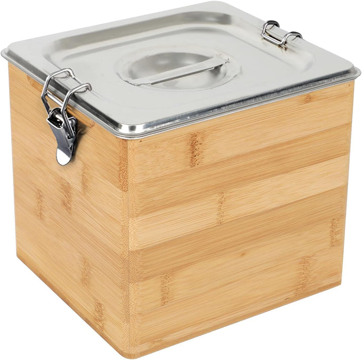 Biomülleimer Küche Bambus aus Holz & Edelstahl, 4,5L Komposteimer für Küche mit Deckel, Herausnehmba