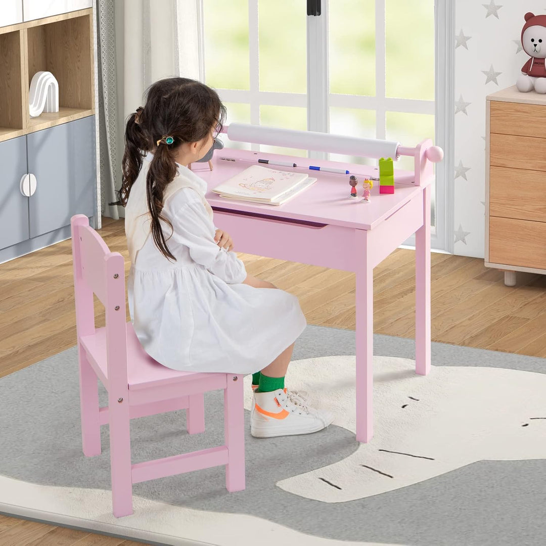 DREAMADE Schreibtisch Kinder mit Stuhl, Schülerschreibtisch aus Holz, Jugendschreibtisch, Kindertisc