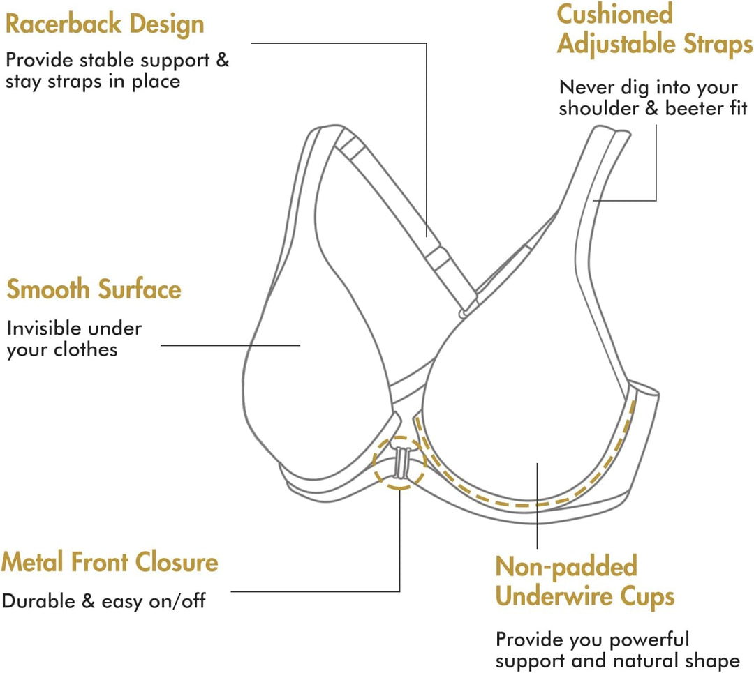 DELIMIRA Damen BH mit Vorderverschluss Seamless Bügel BHS Grosse Brüste Vollschalen Racerback Ungefü