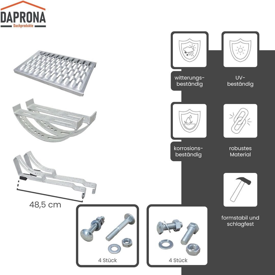 DAPRONA Laufrost Set für gewellte Dachziegel, Dachtritte für Schornsteinfeger Silber 60cm inkl. Mont