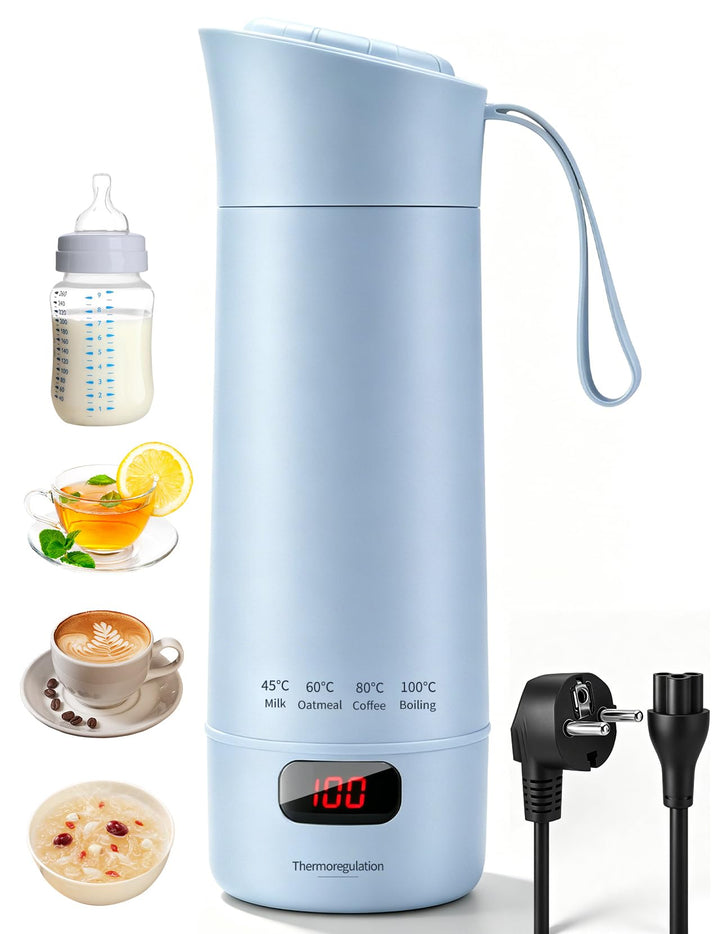 Reisewasserkocher Klein, 450ml Tragbarer Mini Wasserkocher mit 6 Temperatureinstellung LED-Display E
