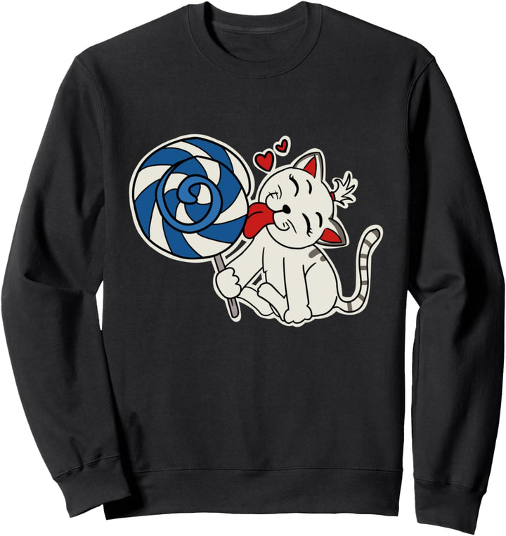 Lustige Katze isst Lollipop Illustration Geschenk für Sweatshirt