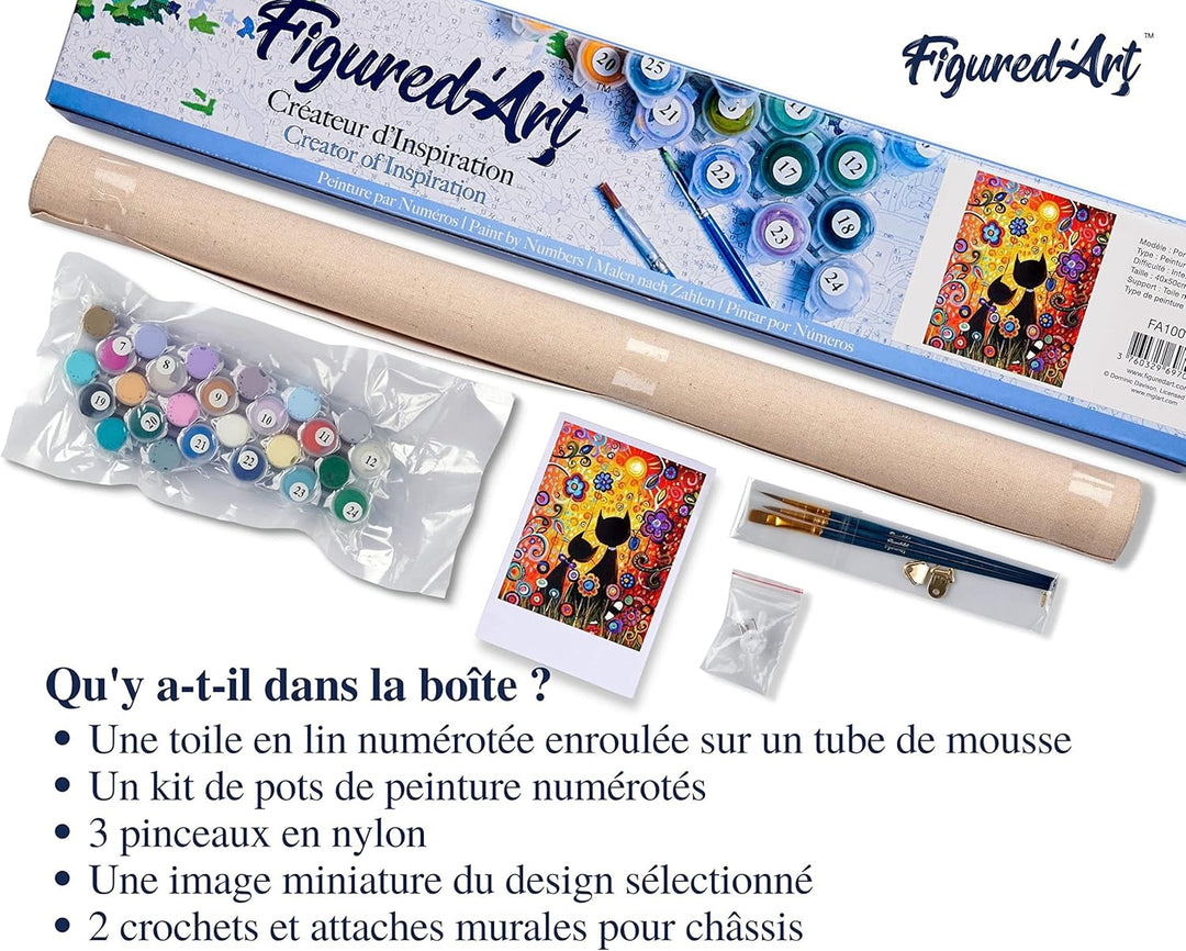 Figured'Art Malen Nach Zahlen Erwachsene Cartoon Katzen - Paint by Numbers Basteln DIY Bastelset 40x