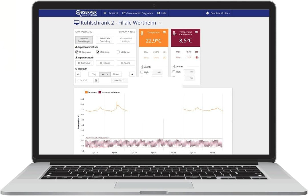 TFA Dostmann WEATHERHUB Observer Web Monitoring System mit Thermo-Hygro-Sender mit Profi-Temperatur-