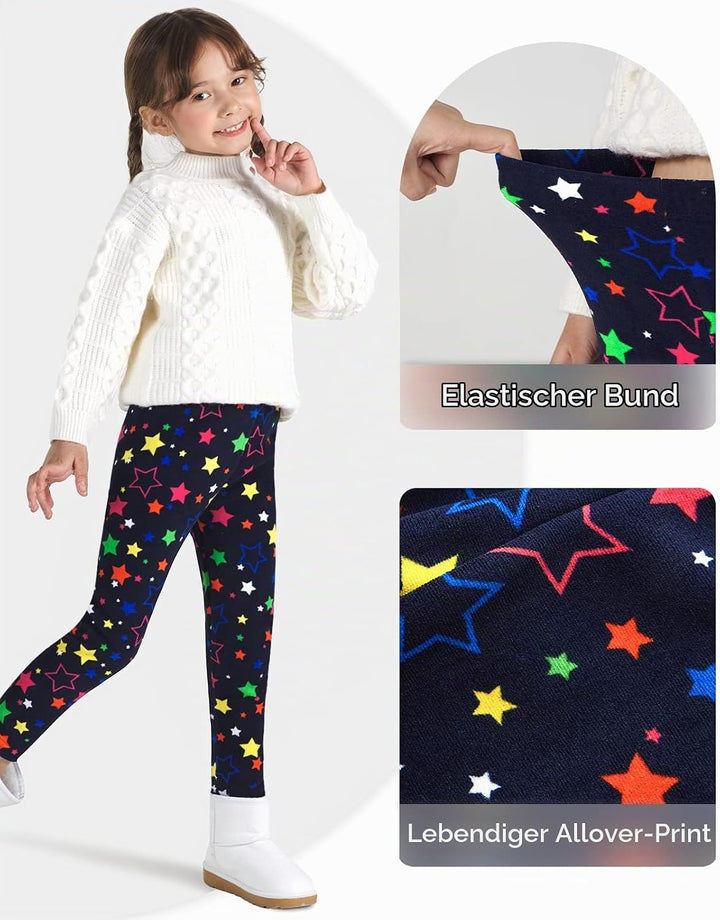 Adorel Mädchen Leggings Gefüttert Winter Hosen 2er-Pack Bunte Punkte &amp; Bunte Sterne 134-140, Bunte P