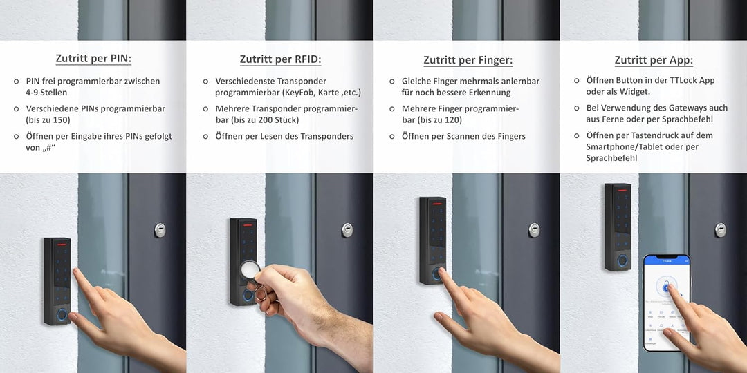 Gelikom Smart Home Codeschloss mit Fingerprint, Fingerabdruck in Silber | RFID und PIN möglich | Cod