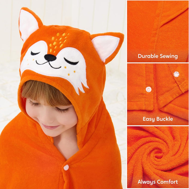 Joiedomi Fuchs-Badeponcho Kinder Kapuzenhandtuch für Kinder–aus 100% Baumwolle –Badetuch für Kinder