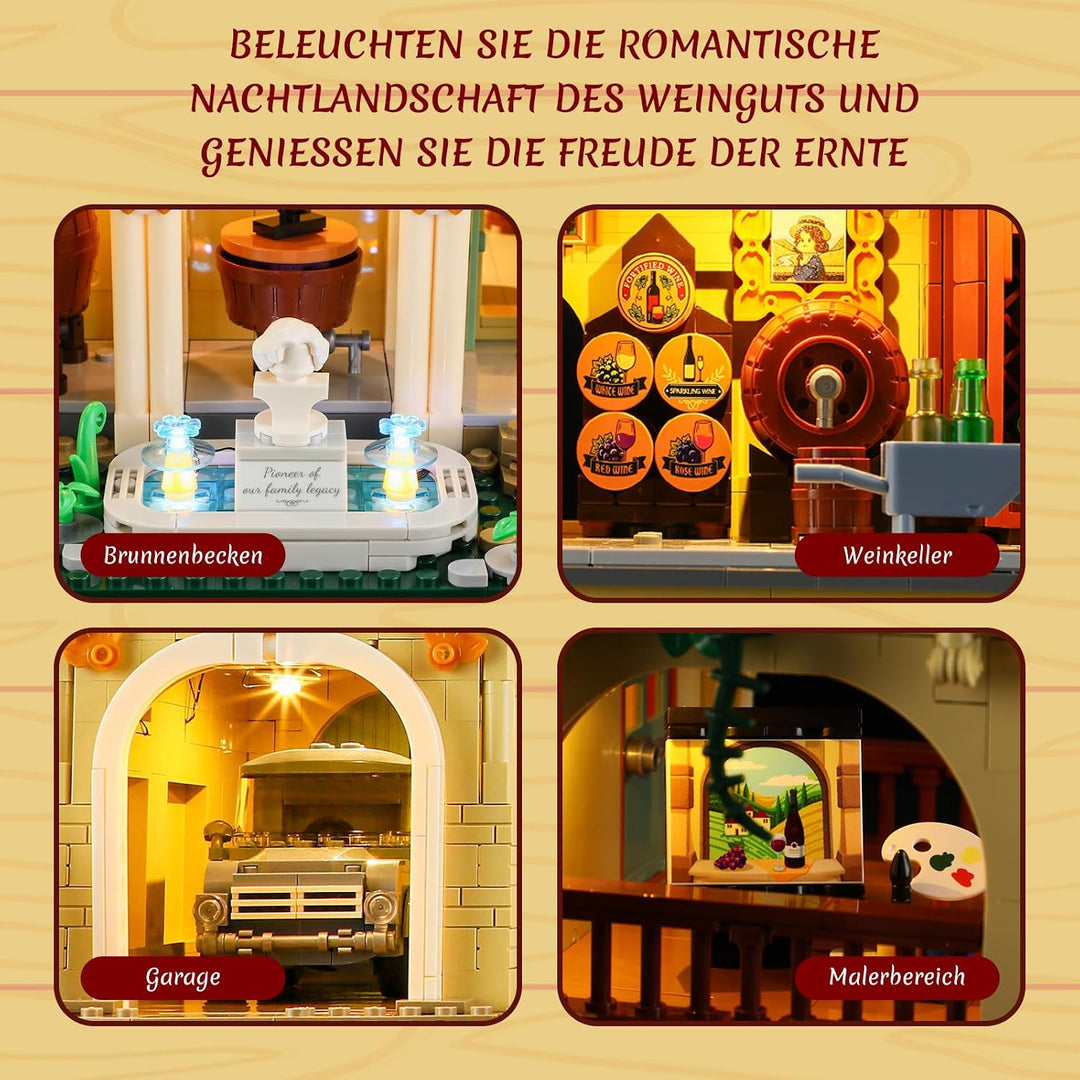 Lumibricks Weinbau-Anwesen Beleuchtungs Bausteine Set – 2800 Teile Mediterranes Toskana-Weingut mit
