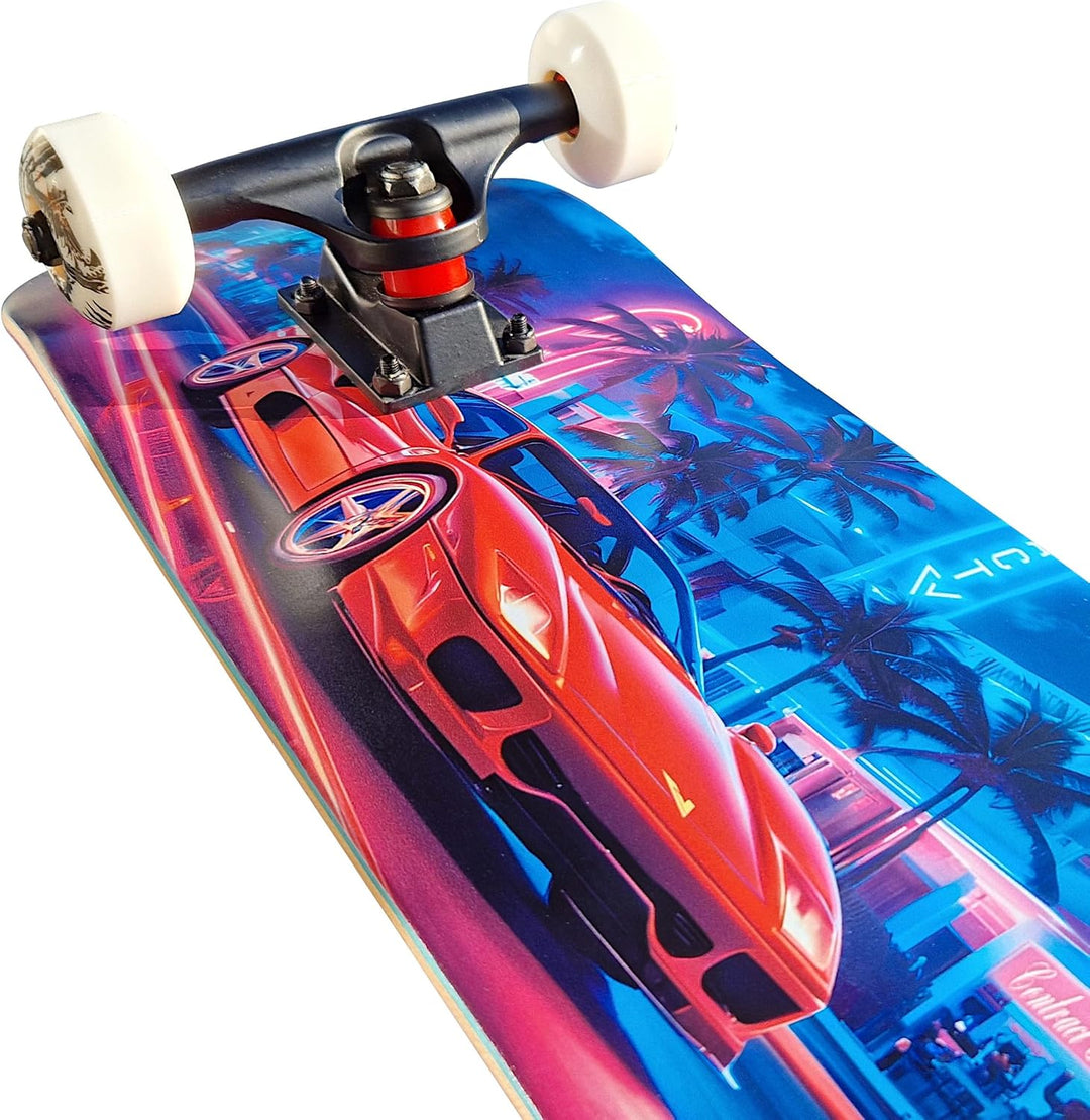 Komplett Skateboard Miami-Beach - für Kinder und Jugendliche - 7-lagiges Ahornholz Deck - Medium Con
