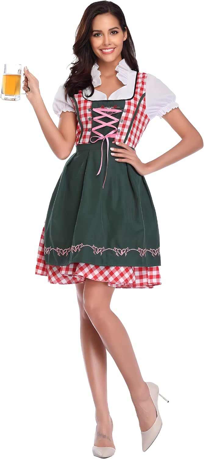 thematys Dirndl midi mit Schürze Damen | Dirndl-Bluse | Oktoberfest | Trachtenkleid | Trachtenmode K