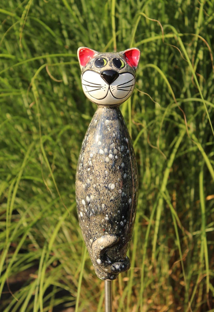 Gartenfigur Katze aus Keramik 30 cm grau, Grau