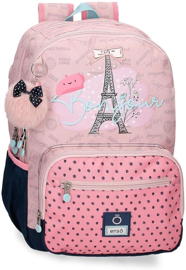 Enso Bonjour Schulrucksack mit zwei Fächern, anpassbar an Trolley, Rosa, 32 x 44 x 17 cm, Polyester,