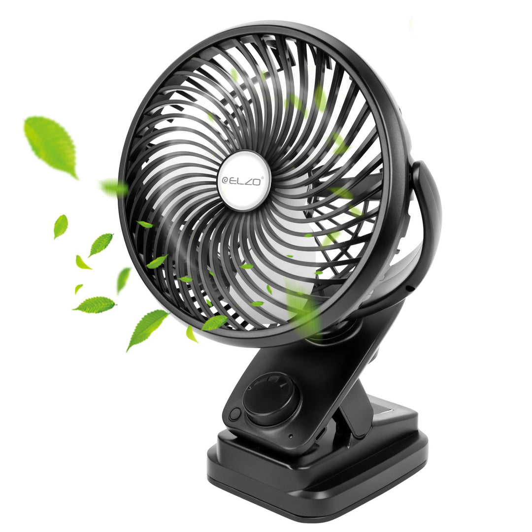 ELZO 20000mAh USB Clip Ventilator, Mini Tischventilator, LED Licht Camping Ventilator, Wiederaufladb