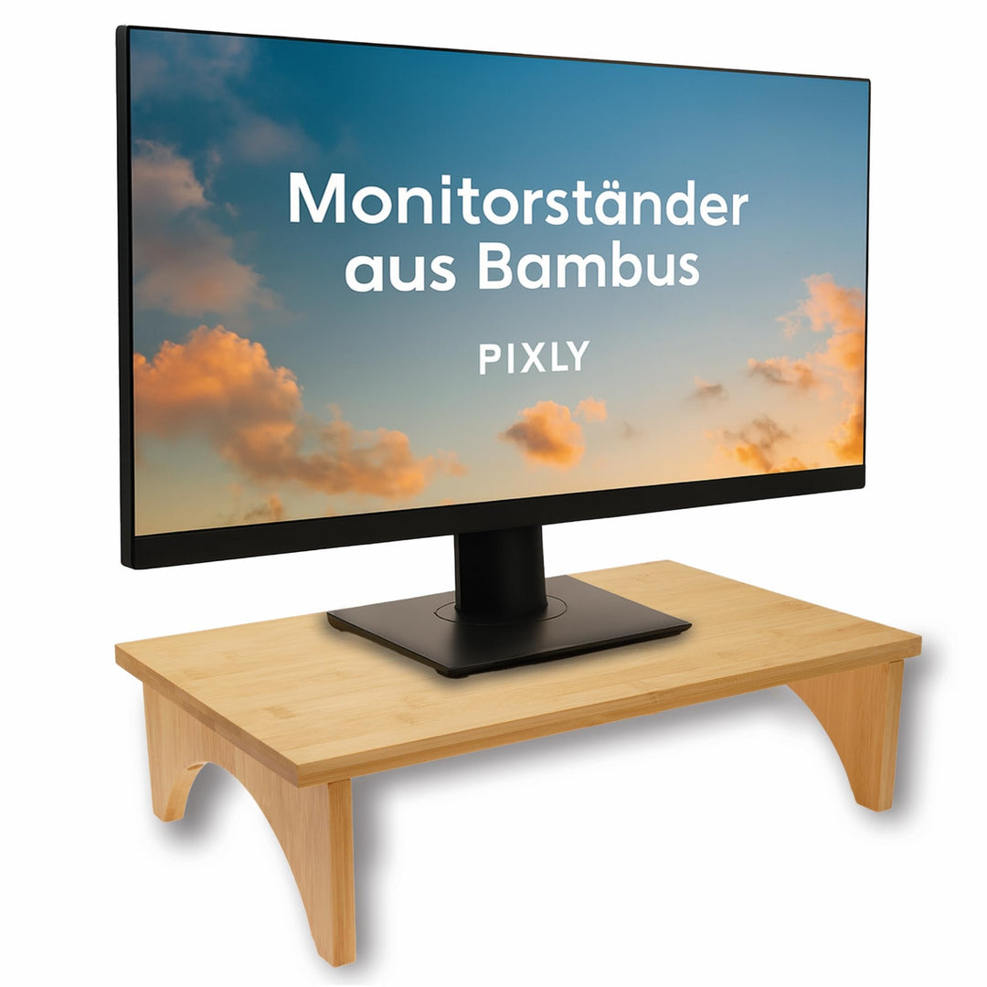 pixly® Monitorständer Bambus 40x24x10,5 cm Bildschirm Tisch ergonomische Monitorerhöhung nachhaltige