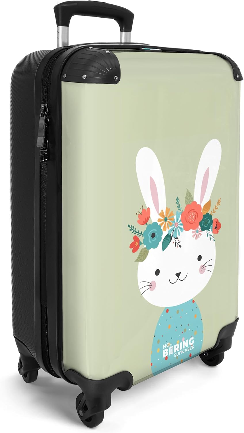 NoBoringSuitcases.com® Kinderkoffer Koffer handgepäck Trolley - Kaninchen - Blumen - Illustration -