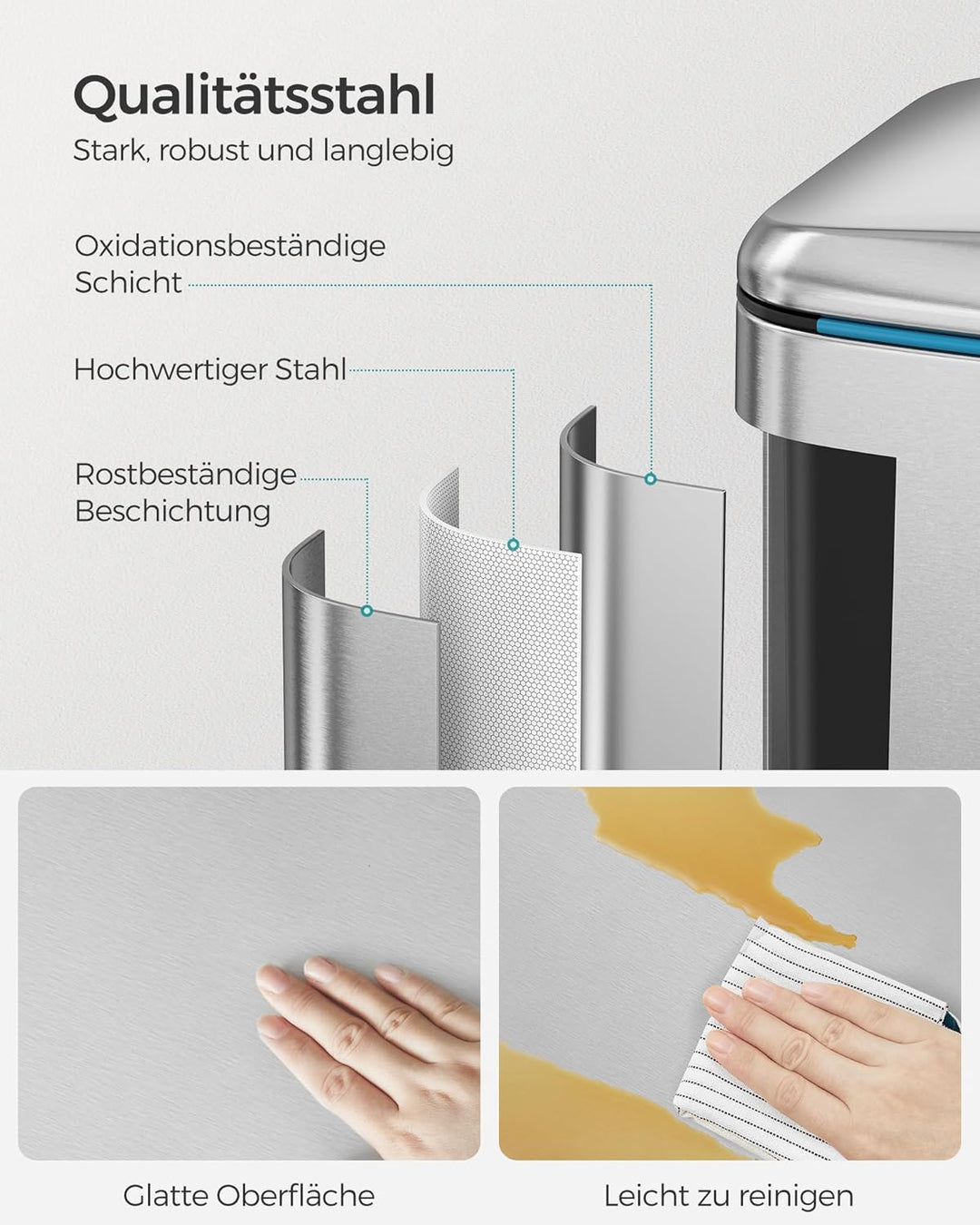SONGMICS 40 L Mülleimer mit 2 Fächern, 2 x 20 L, Abfalleimer, Treteimer aus Metall, Inneneimer aus K