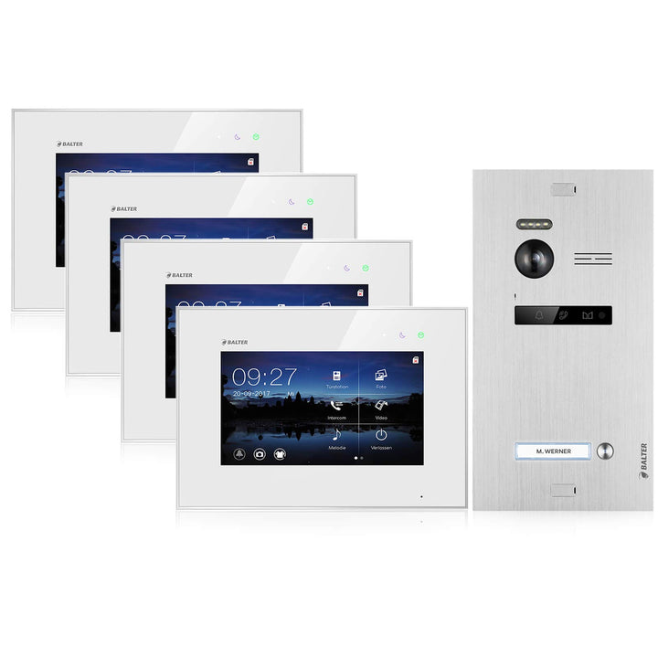 BALTER EVO Video Türsprechanlage ✓ 4 x Touchscreen 7 Zoll Monitor ✓ 2-Draht BUS ✓ Türstation für 1 F