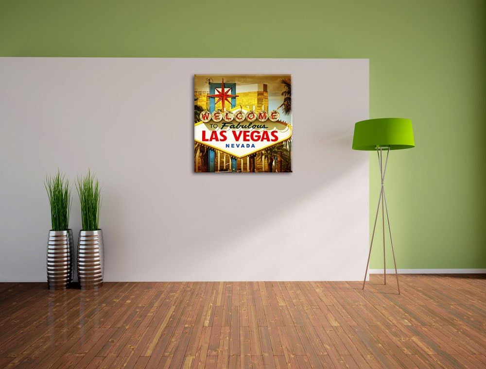 Pixxprint Las Vegas Ortseingangsschild als Leinwandbild/Grösse: 70x70 cm/Wandbild/Kunstdruck/fertig