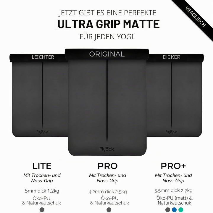 Plyopic Ultra-Grip Pro Yoga-Matte – Unschlagbare Rutschfest Leistung. Schweissresistent. Ausrichtung