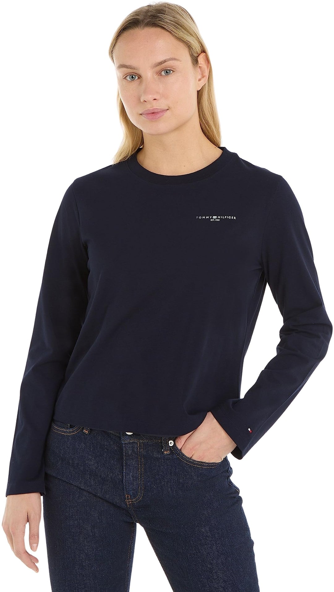 Tommy Hilfiger Damen Langarm Strickoberteile XXS Blau (Desert Sky), XXS Blau (Desert Sky)
