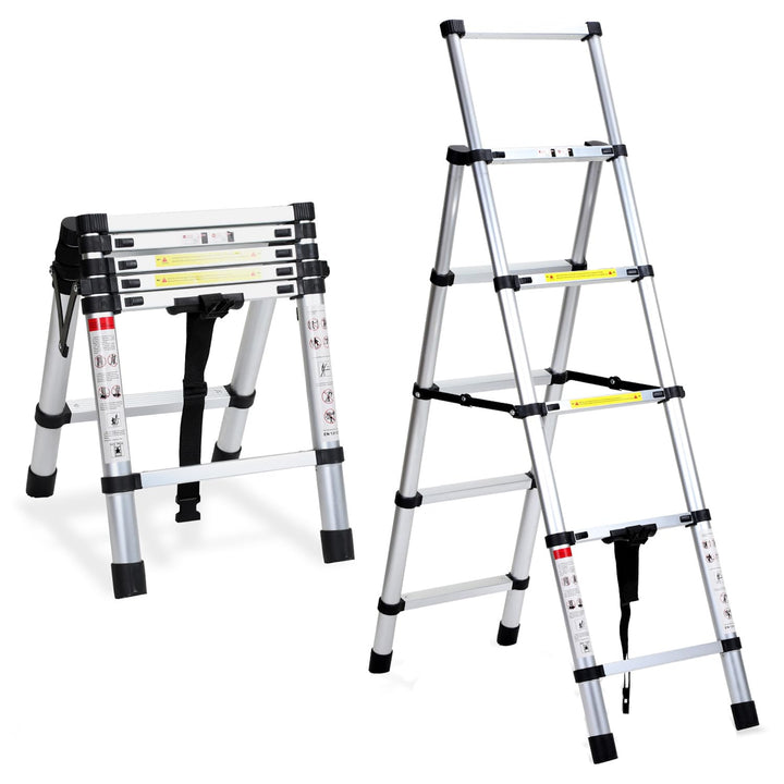 Fiqops 1.4+1.7M Klappleiter Teleskopleiter, A-Rahmen 4+5 Sprossen Aluminiumleiter, Rutschfester Alul