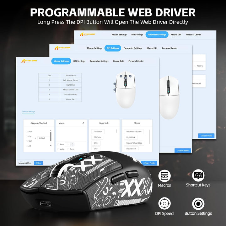ATTACK SHARK G3PRO Kabellose Gaming-Maus mit Magnetischer Ladestation, PixArt PAW3311-Sensor, Bis zu