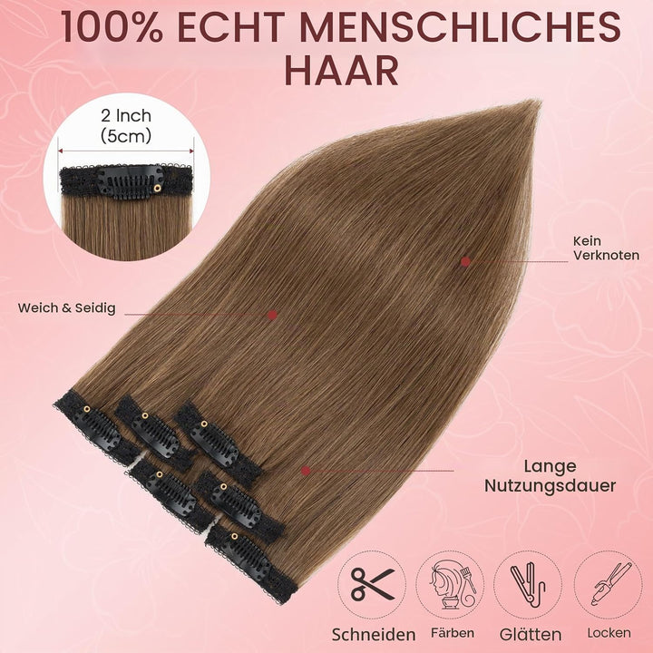 S-noilite Clip in Extensions Echthaar 6 Stück Balayage Haarverlängerung Echthaar Highlights für Frau