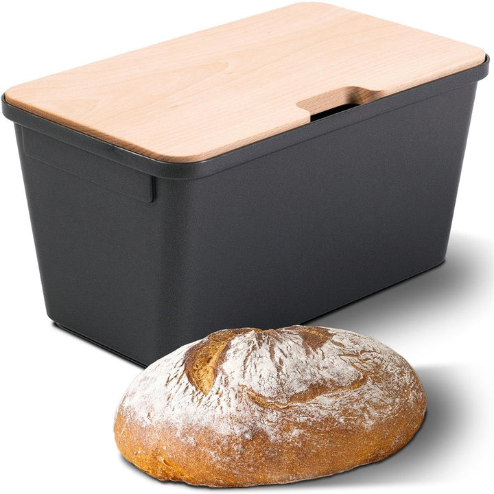 Novaliv Brotkasten mit Deckel 32x20x16,5cm Holzkasten für Brotfrischhaltung 7,3L Schwarz 1x Brotkorb