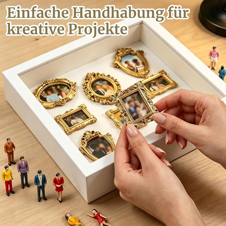DIY Mini Museum Bilderrahmen, Weisser Vintage Mini Bilderrahmen Set mit 8 Goldene Rahmen & 8 Zufälli