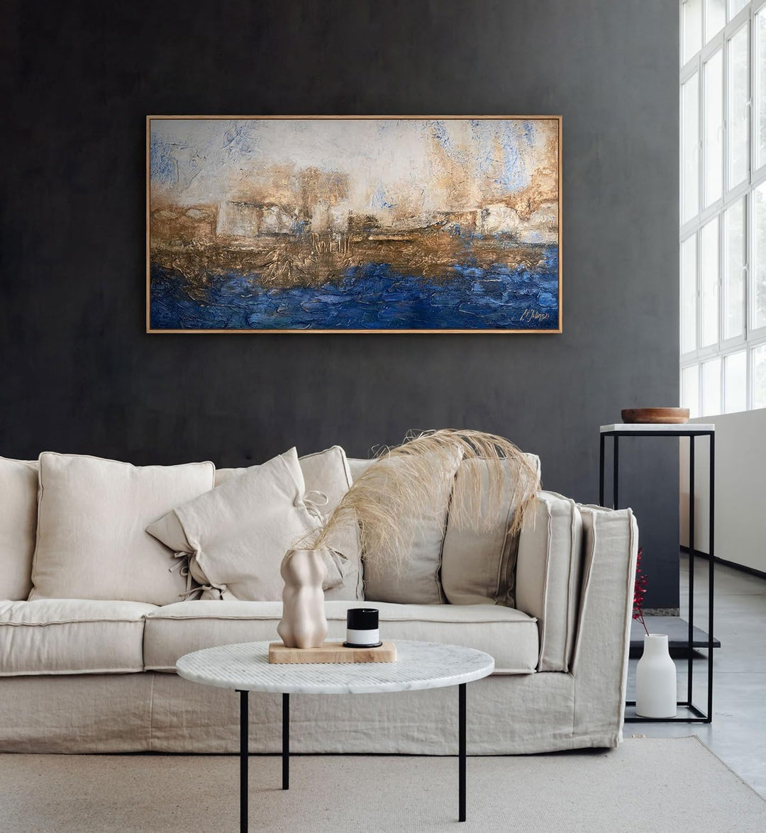 YS-Art Abstrakt Acryl Gemälde auf Leinwand Marine handgemalt Wandbilder Wohnzimmer modern Wohndekor