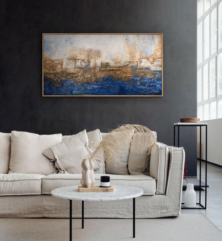 YS-Art Abstrakt Acryl Gemälde auf Leinwand Marine handgemalt Wandbilder Wohnzimmer modern Wohndekor