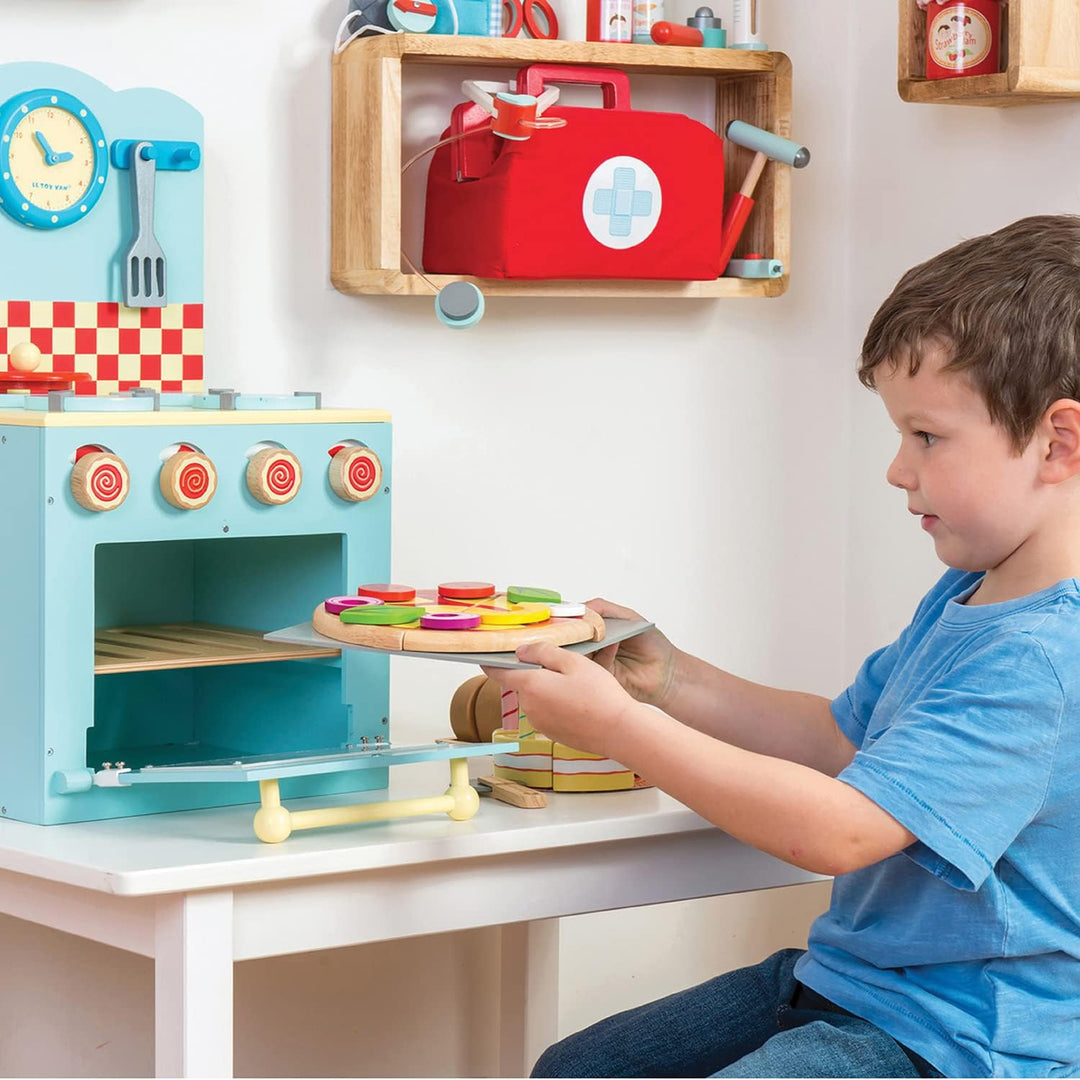 Le Toy Van – Pädagogisches Honeybake Küchen-Rollenspiel Ofen &amp; Herd aus Holz in Blau | Für Mädchen &amp;