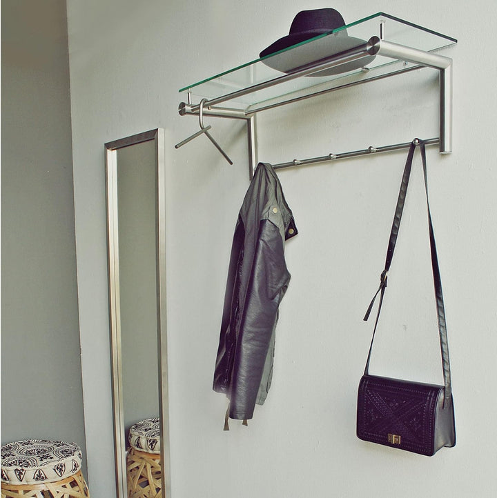 SUZA 5 Garderobe - Edelstahl/Klarglas