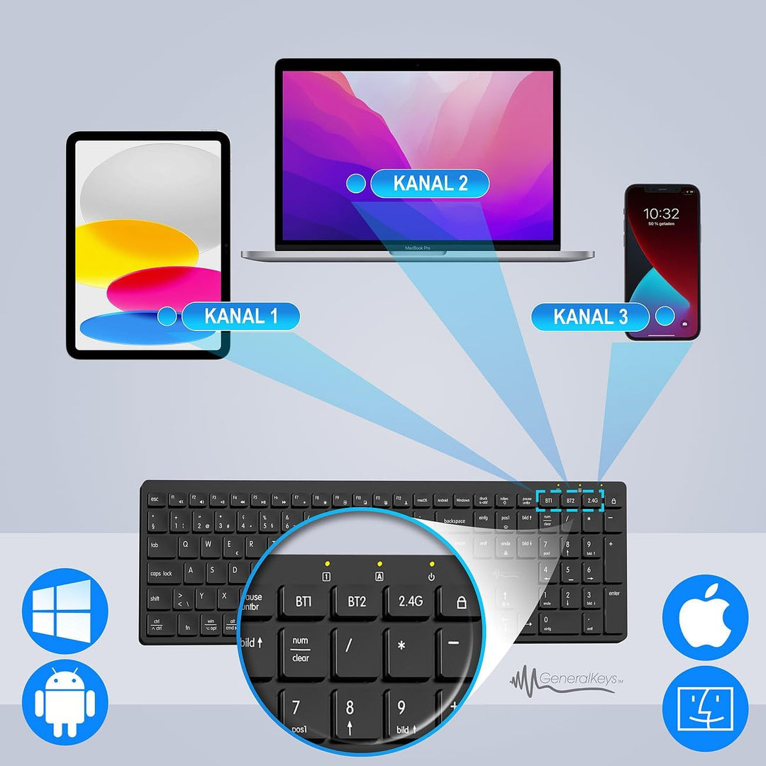 Akku-Funktastatur mit Bluetooth, Scissor, 7 Farben, deutsch-Schweiz