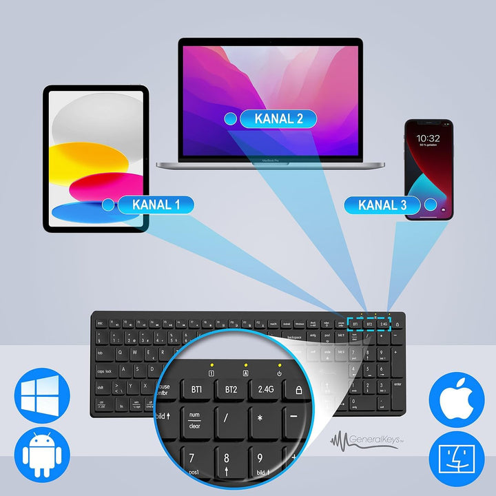 Akku-Funktastatur mit Bluetooth, Scissor, 7 Farben, deutsch-Schweiz