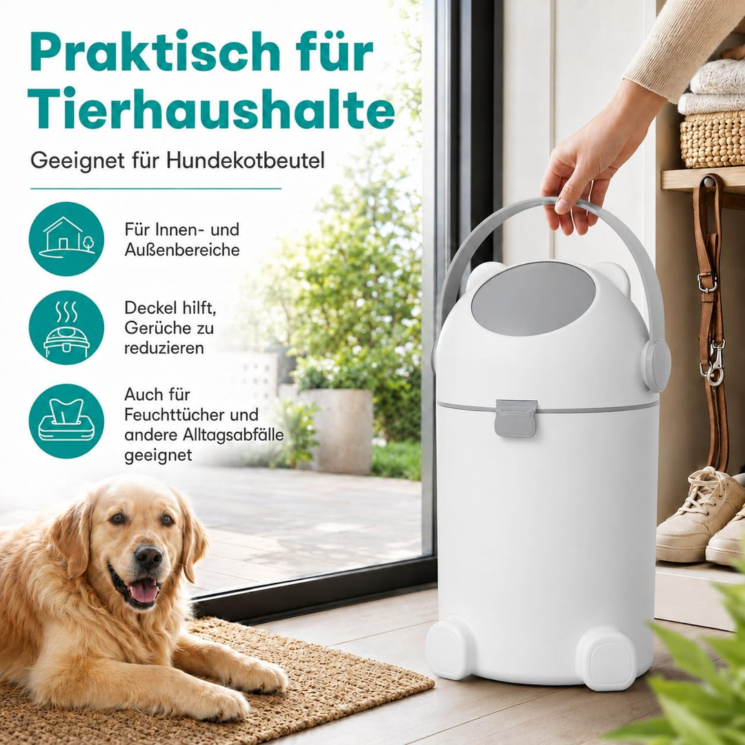 FLOWCASA Windeleimer mit Geruchsschutz, 12L, Einhand-Bedienung, universelle Beutel, süsser Bären-Des