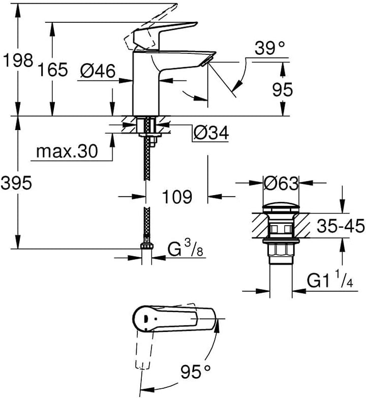 GROHE QUICKFIX Start - Einhand- Waschtischarmatur (wassersparend, S-Size, inkl. 3-in-1 Montagewerkze
