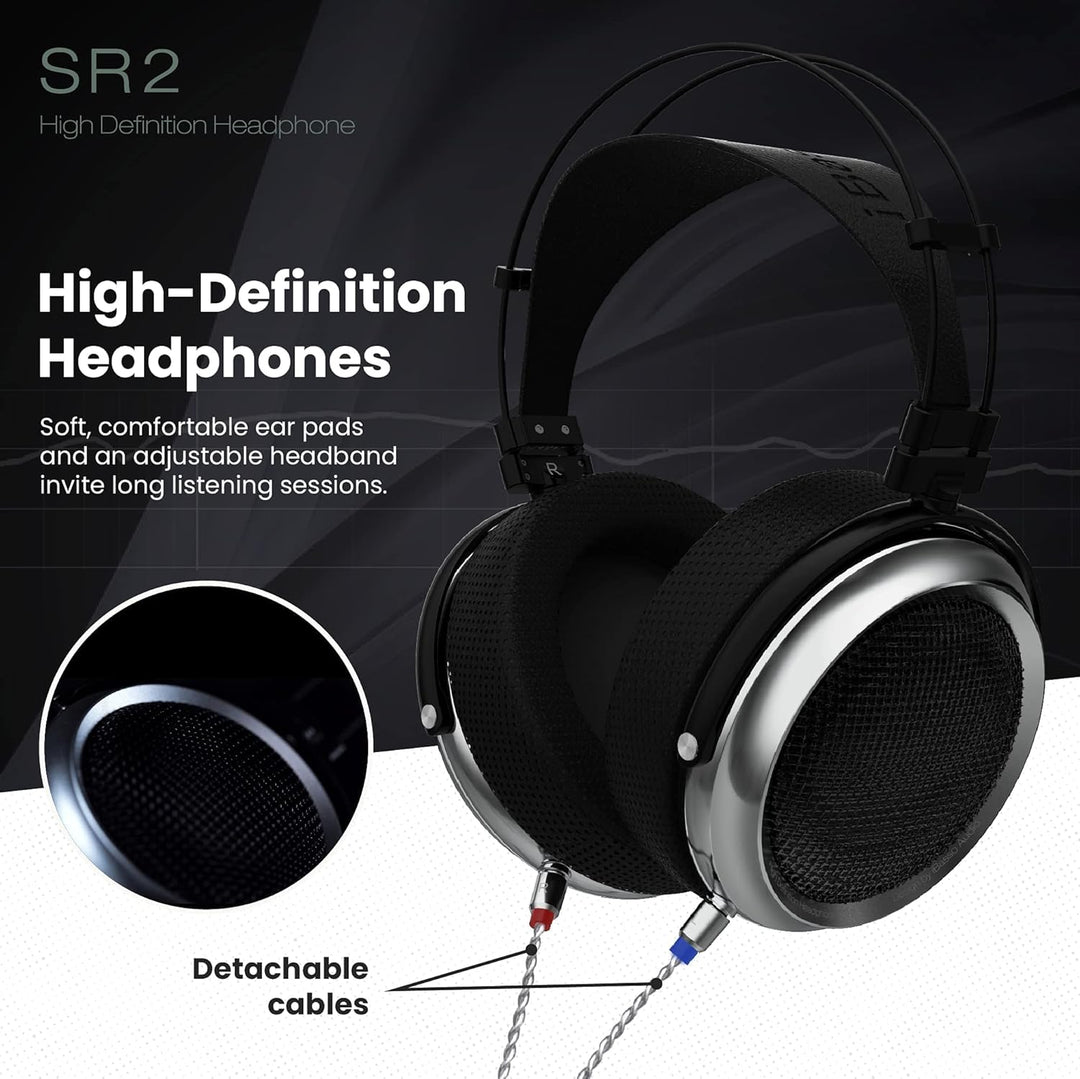 iBasso SR2 High Definition Audiophile Open-Back Kopfhörer, Over-the-Ear Kopfhörer mit Kabeladapter