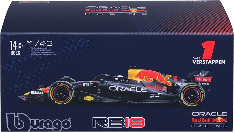 Bburago F1 Red Bull RB18 (2022): Modellauto im Massstab 1:43, 1 Max Verstappen, mit Fahrer, Hardcase