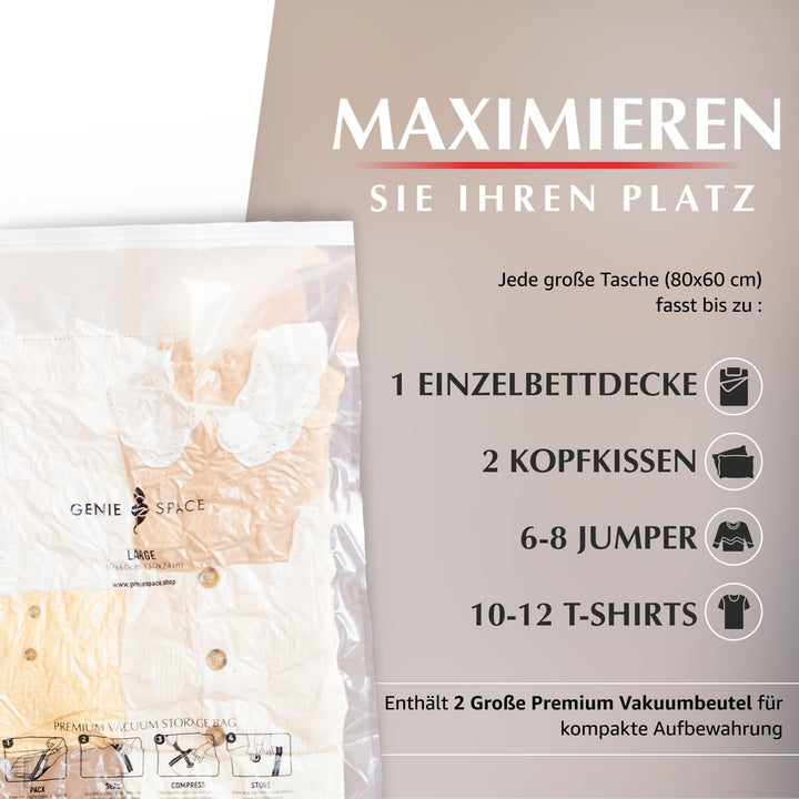 GENIE SPACE - Unglaublich starke Premium platzsparende Vakuumbeutellagerung | 2 x GROSS (80x60cm) |