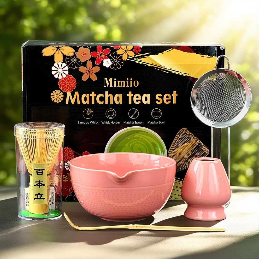 Rosa Matcha Whisk Set, 5 Pcs Macha Tea Set Includes Pink Ceramic Matcha Bowl with Spout, Bamboo Whis
