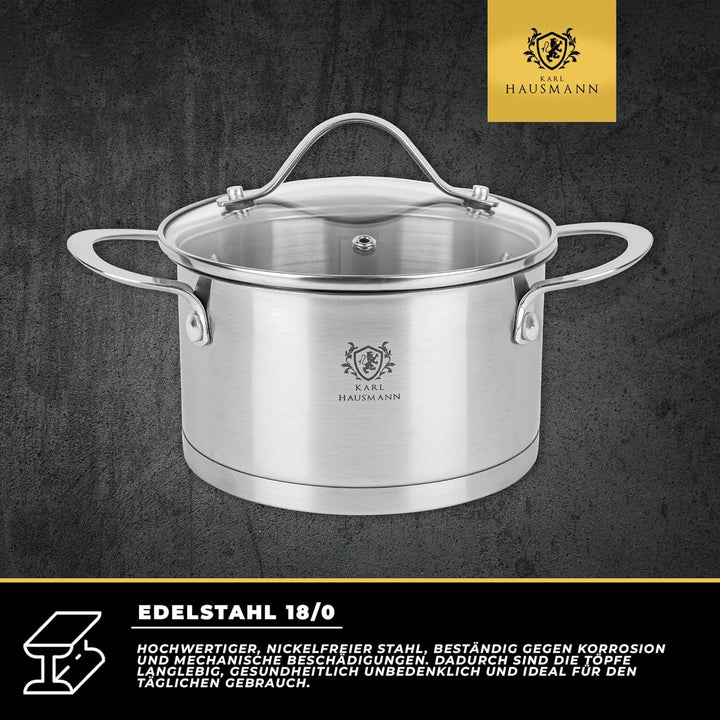 Edelstahl Topf - 3.6L - Ø 20 cm - Kochtopf Induktion für alle Herdarten Geeignet - Edelstahltopf mit