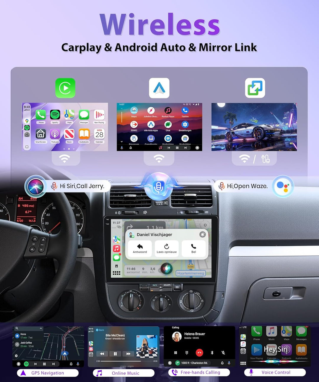 Rimoody 4G+64G Android Autoradio für VW Sagitar VW Jetta 2006-2010 Wireless Carplay Android Auto, 10