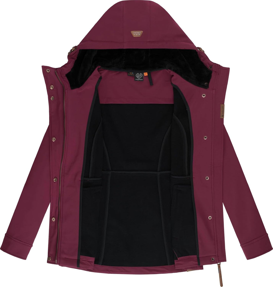 Ragwear Damen Sotfshelljacke Übergangsjacke mit Teddyfleece-Kapuze Yba Intl XS-6XL XS Wine25, XS Win