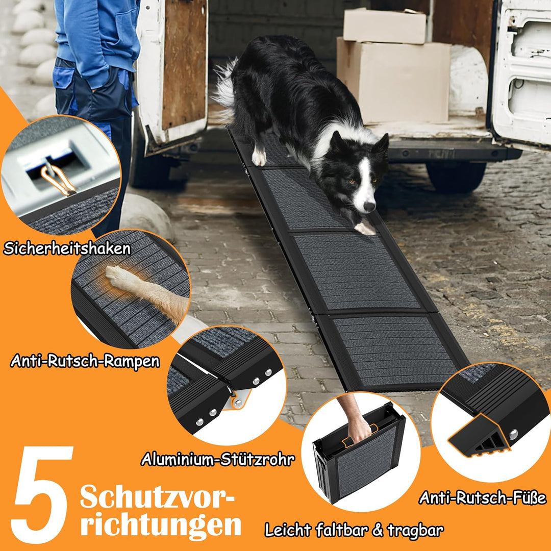 NAIZY Hunderampe Klappbare, 157 cm Hunde Ramp Hundetreppe mit Rutschfester Stoff & Griff Haustierram