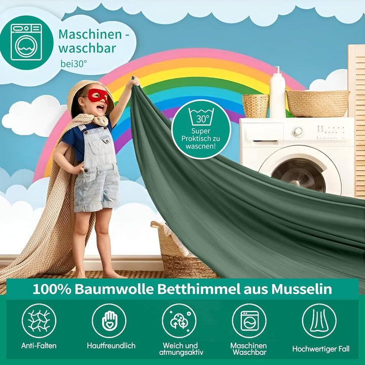 iLuane Hausbett Himmel Deko - 3PCS Betthimmel Hausbett Set, 100% Baumwolle Musselin Vorhang - Hausbe