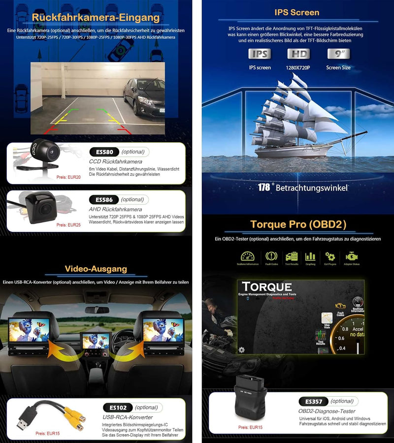 GONFEN 7 Zoll 8-Kern Android 12 Autoradio Navi für Ford Focus Transit Kuga Fiesta Galaxy C/S-MAX mit