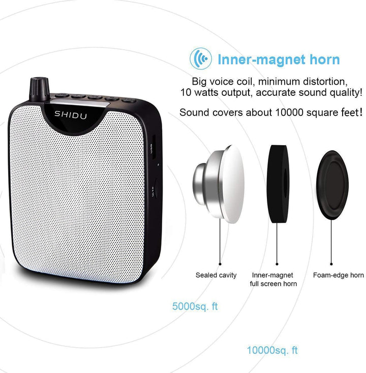 SHIDU Sprachverstärker mit Mikrofon Headset, Mini Stimmverstärker tragbare Pa Lautsprecher System wi